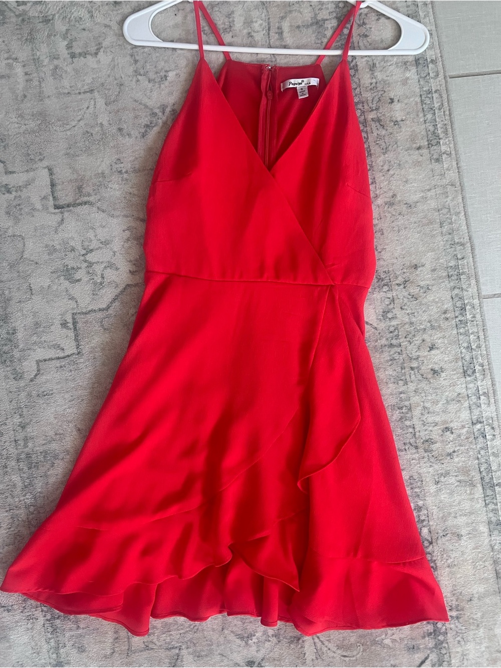Papaya Red Spaghetti Strap Mini Dress